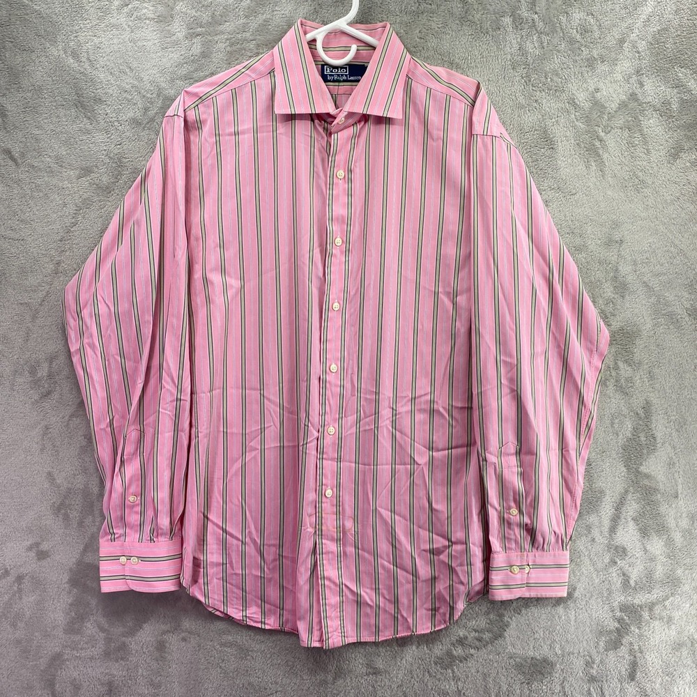 Polo Ralph Lauren Pink Green Striped Dress Shirt Men's 16.5 34/35 Cotton